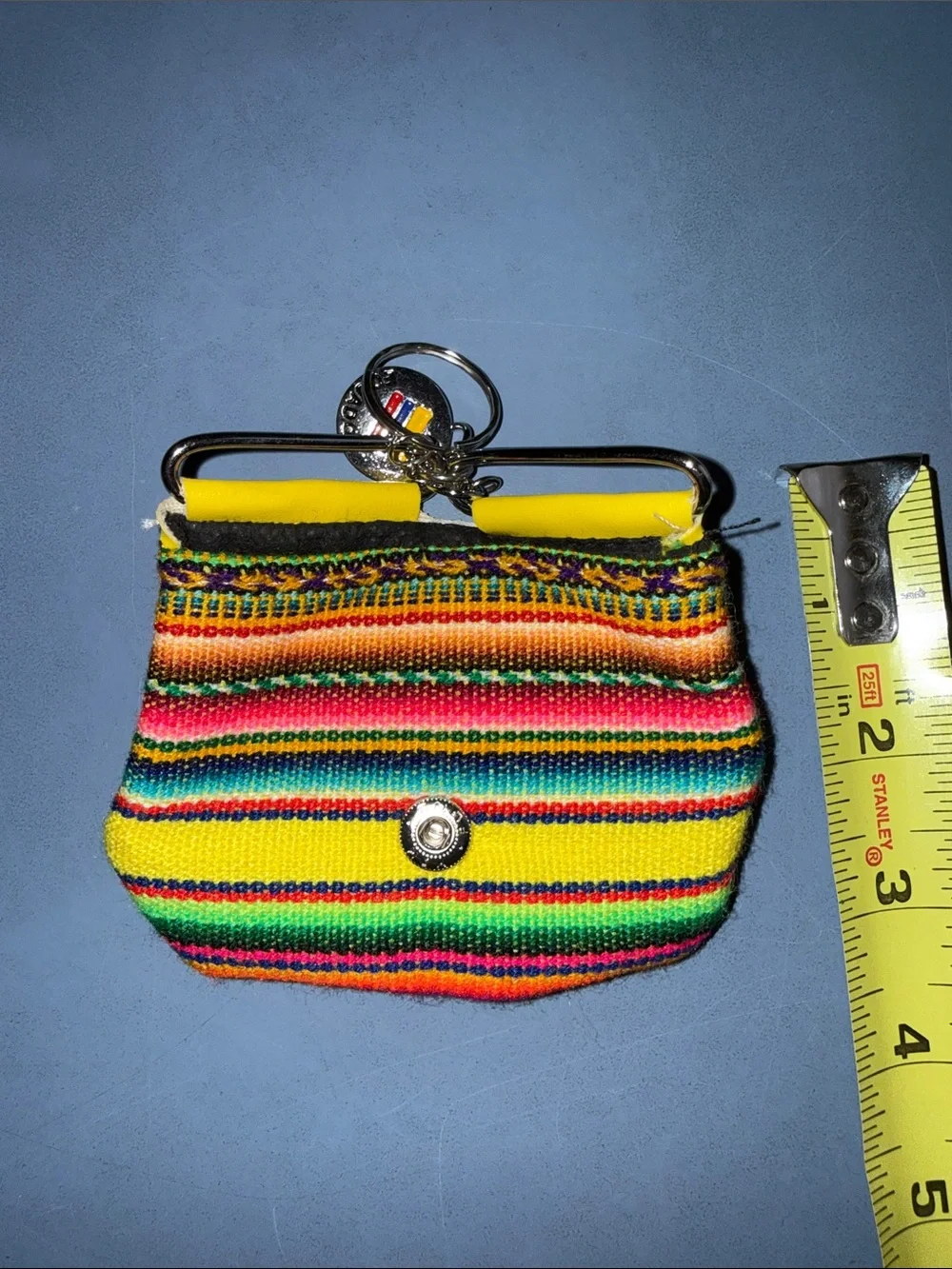 Yellow Multicolor Stripe Coin Purse with Metal Keyring